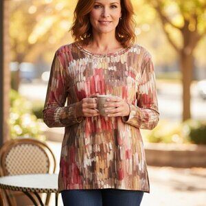 Alfred Dunner Top - 2X - Gold Yellow Red, Shimmer